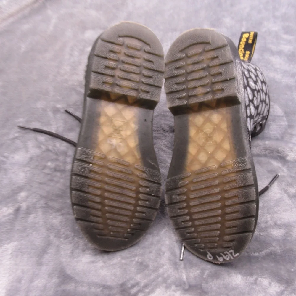 Dr. Martens Boots Youth 2 Silver Metallic Leopard Print Leather Side Zip Lace-Up